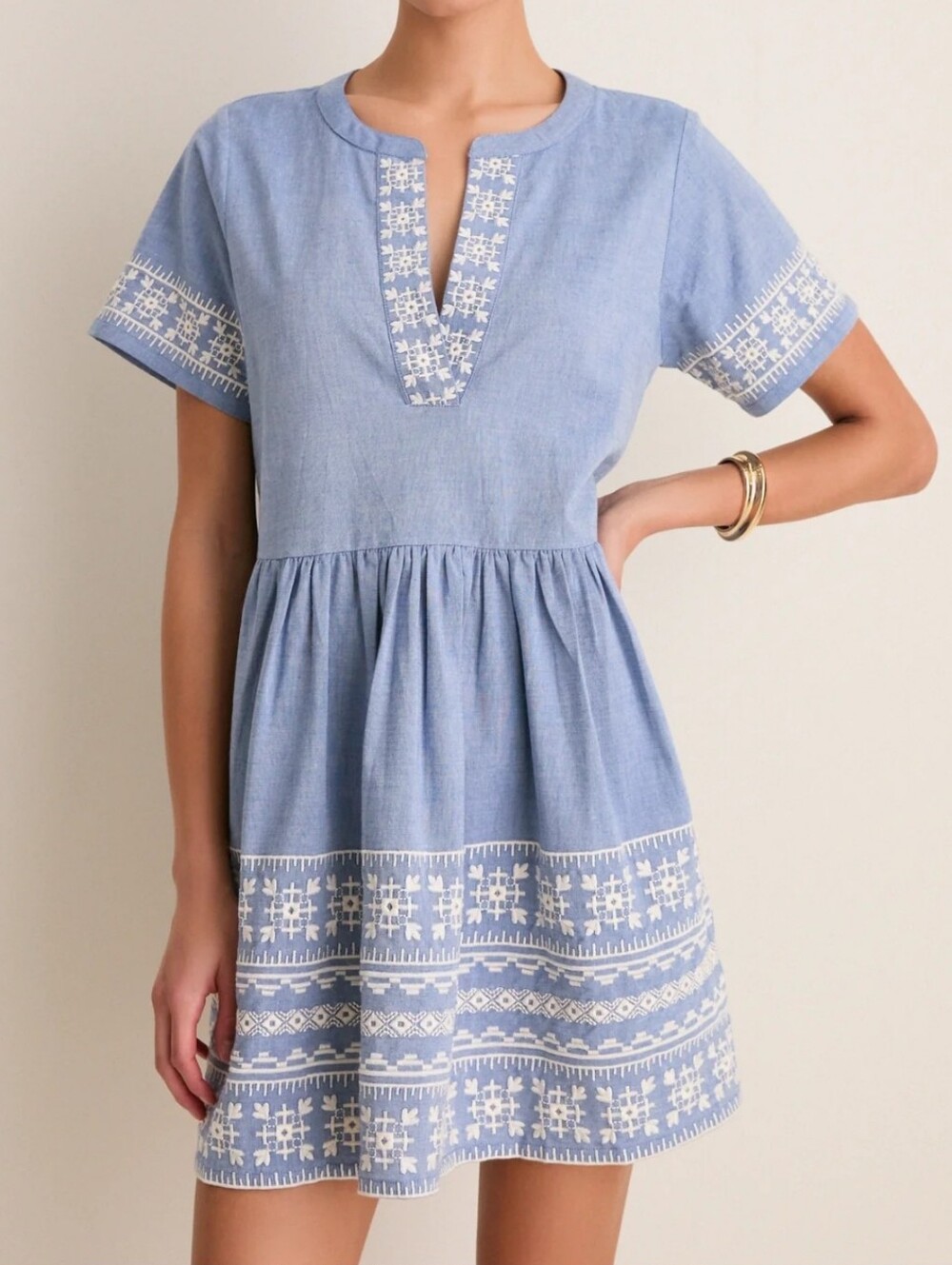 Tuckernuck Chambray Embroidered Naples Mini Dress XXXL TNUCK Beach Resort Caftan